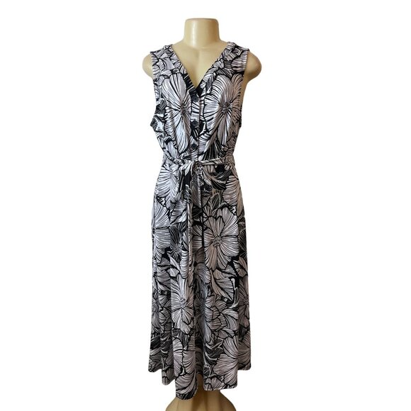 Talbots Women's Black & White Button Front Tropical Maxi Dress Sz XLP - NWT - Picture 1 of 9